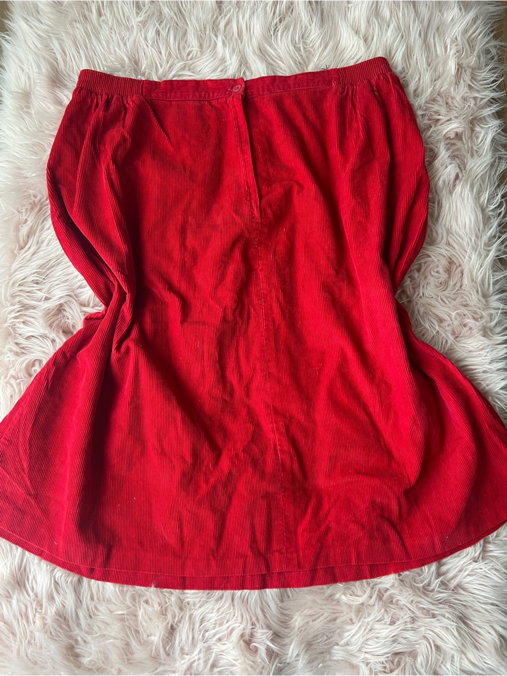 Vintage Red Corduroy Midi Skirt Plus Size Cottagecore